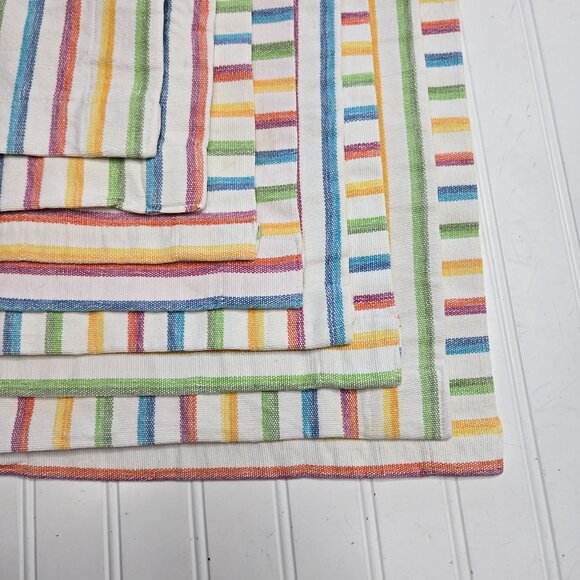 Other - (8) Vintage Fabric Placemats Rainbow Striped Vinyl/Plastic Backing Homemade
